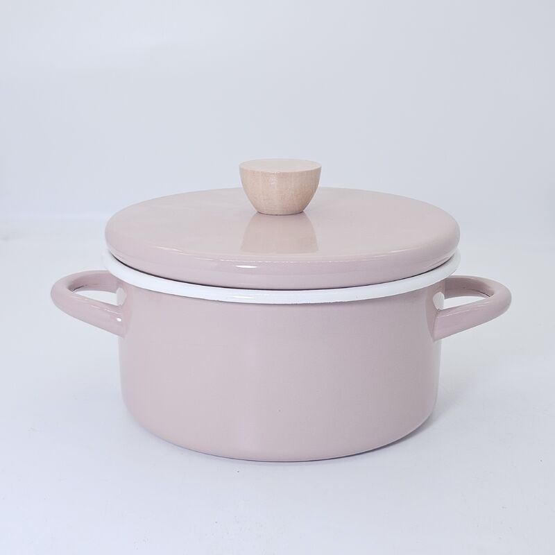 Minimalist Solid Color Round Enamel Casserole Pot Food Safe Enamel Cookware With Matching Lid For Household Cooking