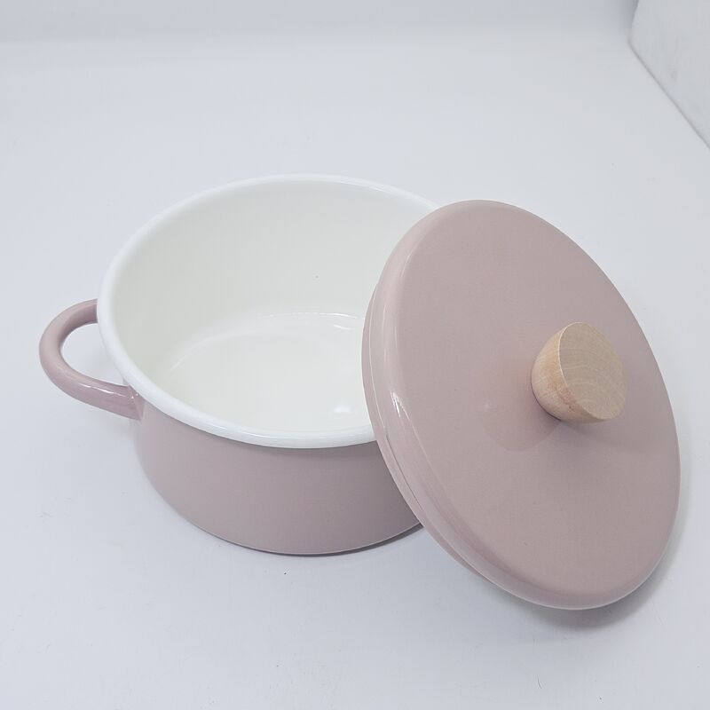 Minimalist Solid Color Round Enamel Casserole Pot Food Safe Enamel Cookware With Matching Lid For Household Cooking