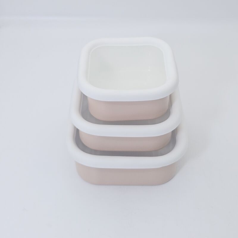 Airtight Food Storage Bowl Enamel Food Container Enamel Carbon Steel 3PCS Bowl Set for Daily Use