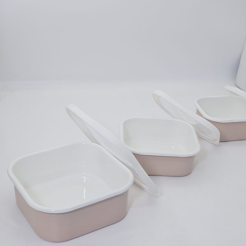 Airtight Food Storage Bowl Enamel Food Container Enamel Carbon Steel 3PCS Bowl Set for Daily Use