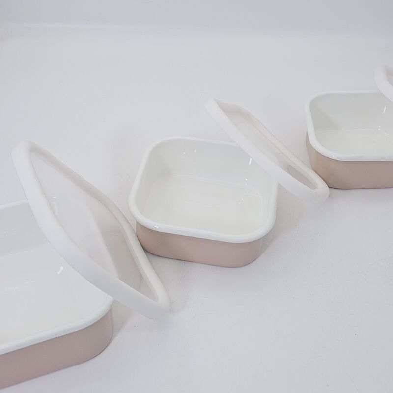 Airtight Food Storage Bowl Enamel Food Container Enamel Carbon Steel 3PCS Bowl Set for Daily Use
