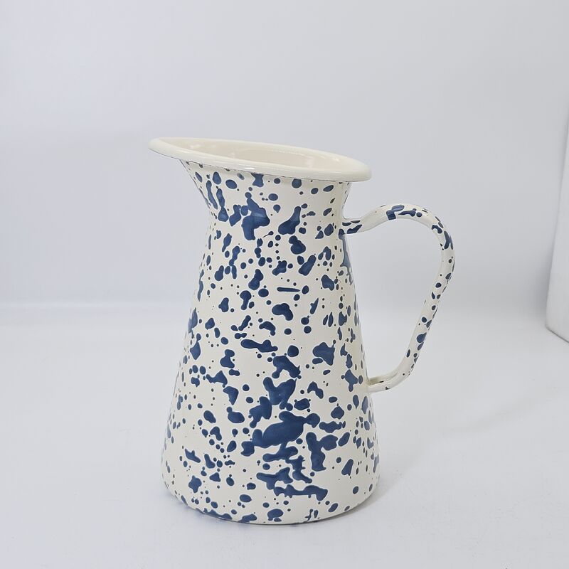 Modern Style Splatter V Shaped Enamel Pitcher Carbon Steel Enamel Kettle Enamel Tableware Smooth Enamel Jug