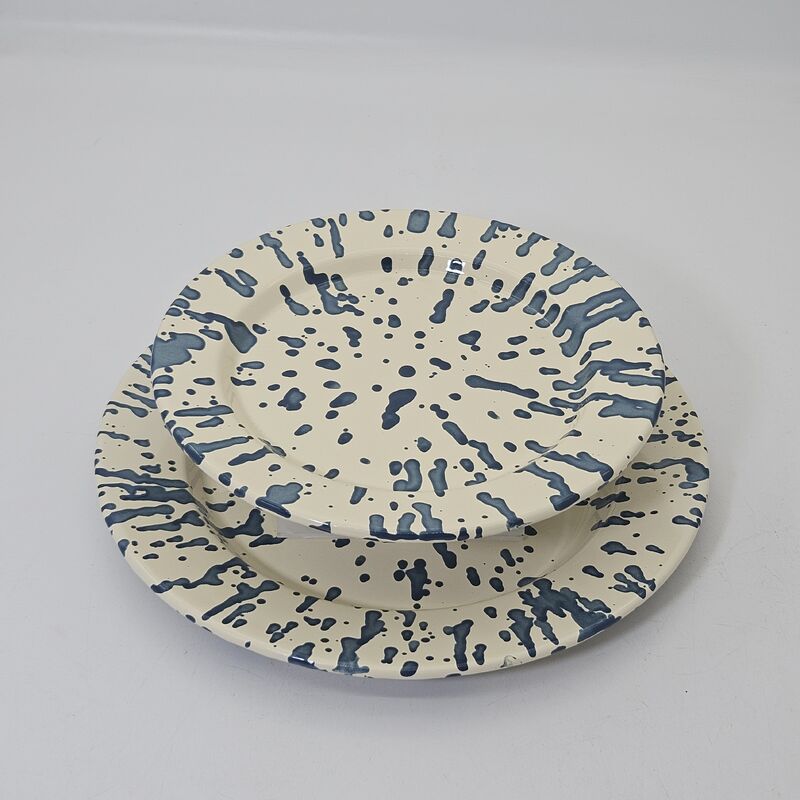 High Quality Spatter Style Enamel Flat Plate Enamel Food Container Carbon Steel Tableware for Daily Meal