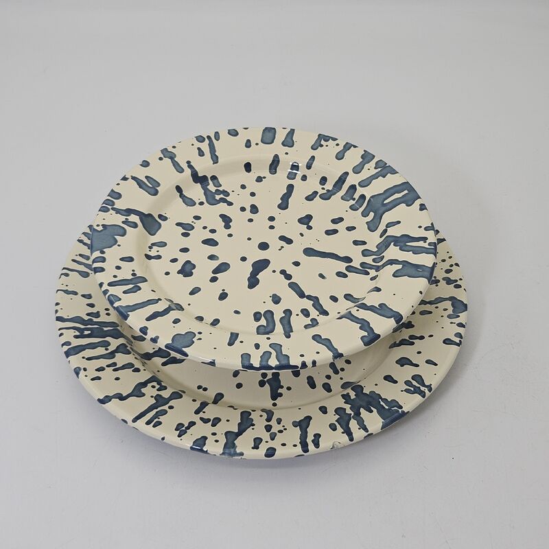 High Quality Spatter Style Enamel Flat Plate Enamel Food Container Carbon Steel Tableware for Daily Meal