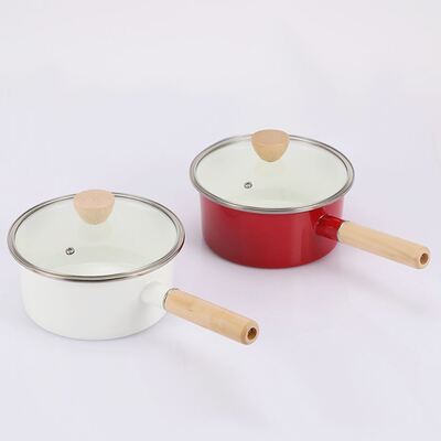 Carbon Steel Mini Saucepan with Wooden Handle Enamel Coating 304 Steel Rim