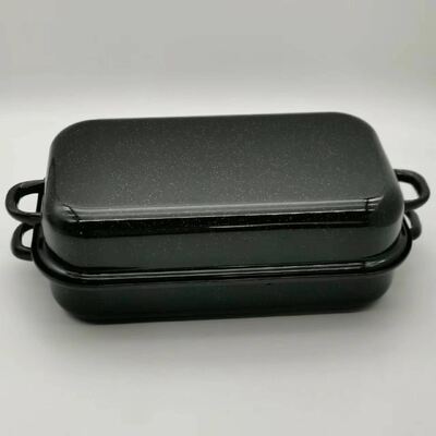 Gaya klasik enamel persegi panjang Casserole Set Piring Karbon Baja Baking Pans Dengan Tutup