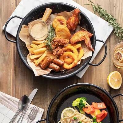 Handmade Round Enamel Steel Cooking Pot With Two Handles Serve Seafood Paella Pan